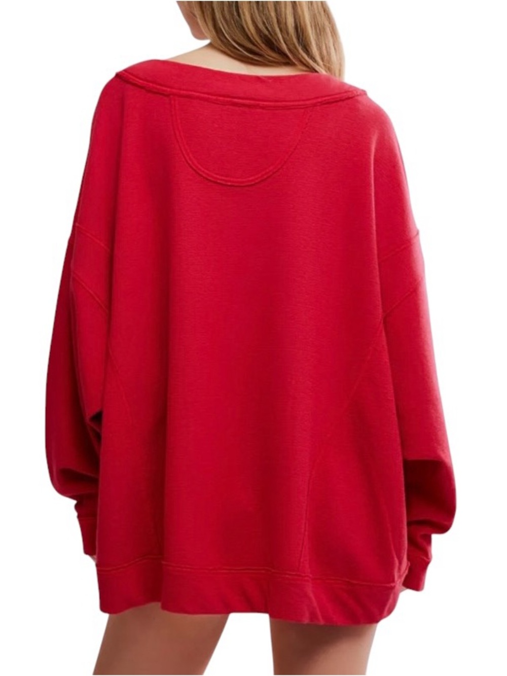 Free People Staycation V-Neck Pullover Lounge Top Sweatshirt L Cherry Red 🍒 - Picture 5 of 11